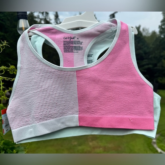 Cat & Jack Girls' 2pk Ribbed Sports Bra - Pink and Mint Size XL NWT - Picture 6 of 6